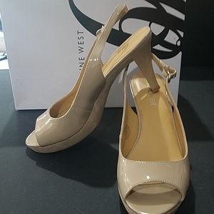 WORN ONCE  Nine West tan peep toe